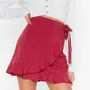 NEW Nasty Gal Polkadot Wrap Mini Skirt Red and White Size 6